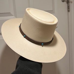 Stetson 10x Gambler Hat with Turquoise and Leather Hat Band